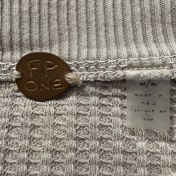 Free People One Interlaken Waffle Knit Thermal, Cropped, Tie Up Sides, Mauve - Picture 5 of 11